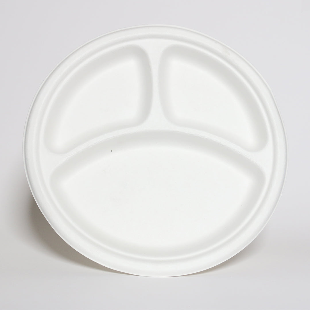 3 Compartment Biodegradable Round Plate (10 Inches)