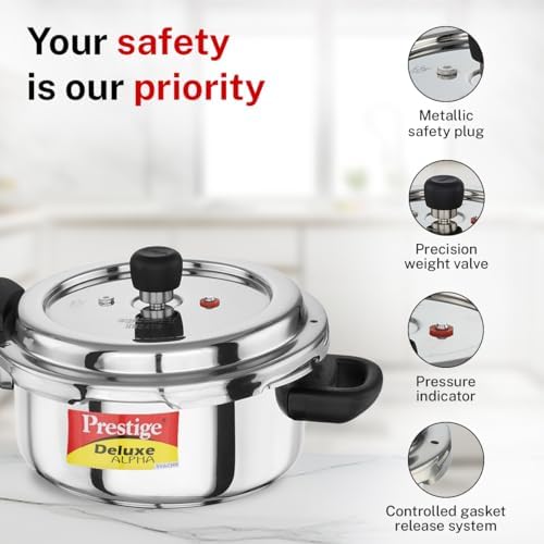 Prestige Deluxe Alpha Svachh Stainless Steel Pressure Cooker - 6.5 Liter