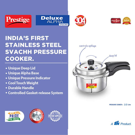 Prestige Deluxe Alpha Stainless Steel Pressure Cooker - 2 Liter