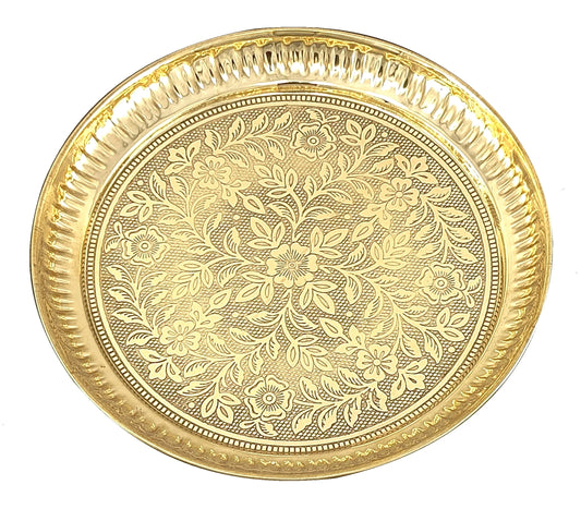 Brass Puja Thali Plate – Traditional Handcrafted Embossed Design
