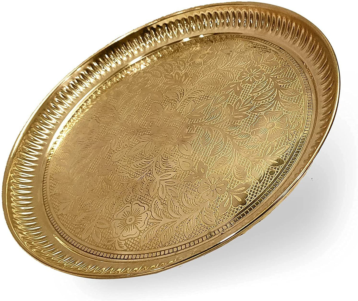 Brass Puja Thali Plate – Traditional Handcrafted Embossed Design