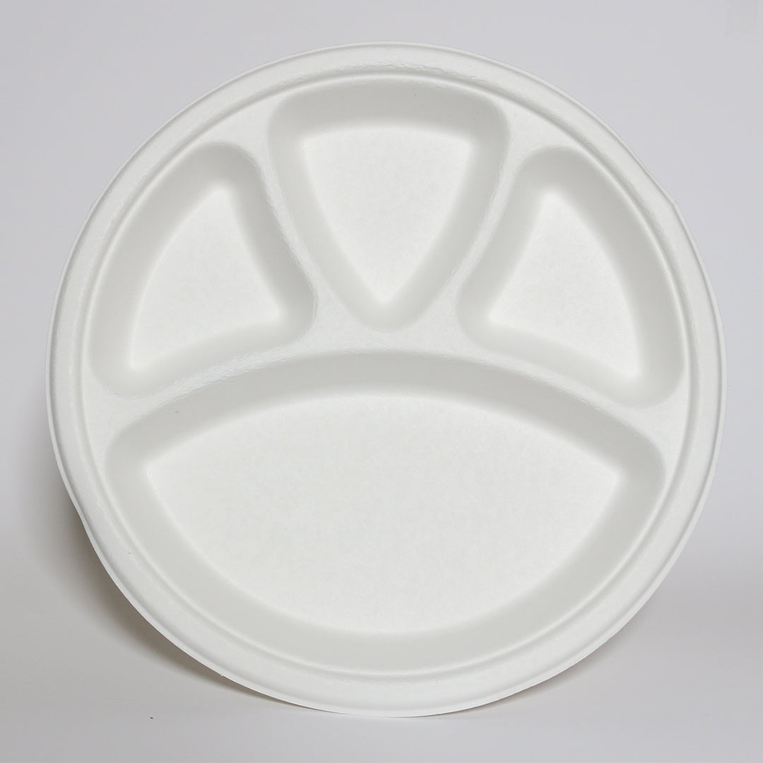 Biodegradable 4 Compartment Round Plate (12 Inches)