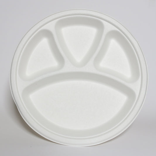 Biodegradable 4 Compartment Round Plate (12 Inches)