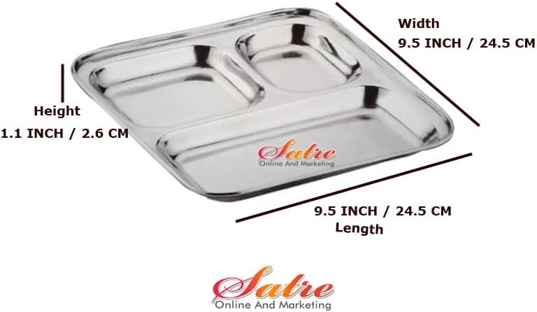 Stainless Steel 3 Compartment Rectangular Plate