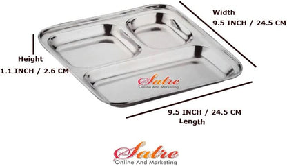 Stainless Steel 3 Compartment Rectangular Plate