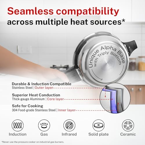 Prestige Svachh Stainless Steel Senior Pan Pressure Cooker - 5 Liter