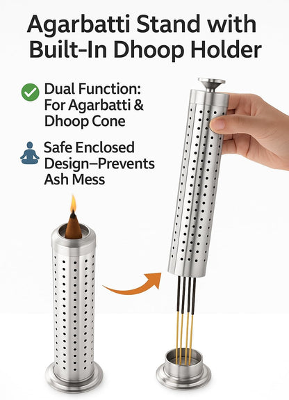 Stainless Steel Safety Agarbatti Stand with Dhoop Holder