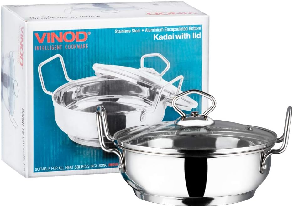 Vinod Stainless Steel Induction Friendly Kadai With Lid - 1.5 Litres