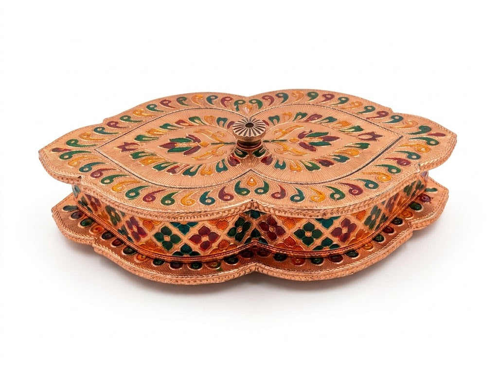 Meenakari Marquise Shape Storage & Serving Box / Decorative Wooden Multipurpose Gift Box