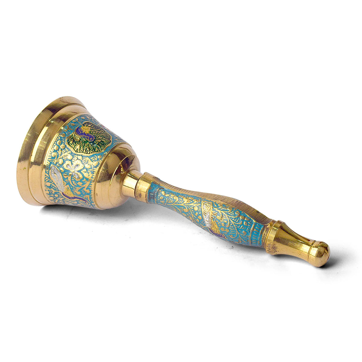 Handcrafted Meenakari Brass Puja Bell Ghanti Sky Blue 6.5 Inch