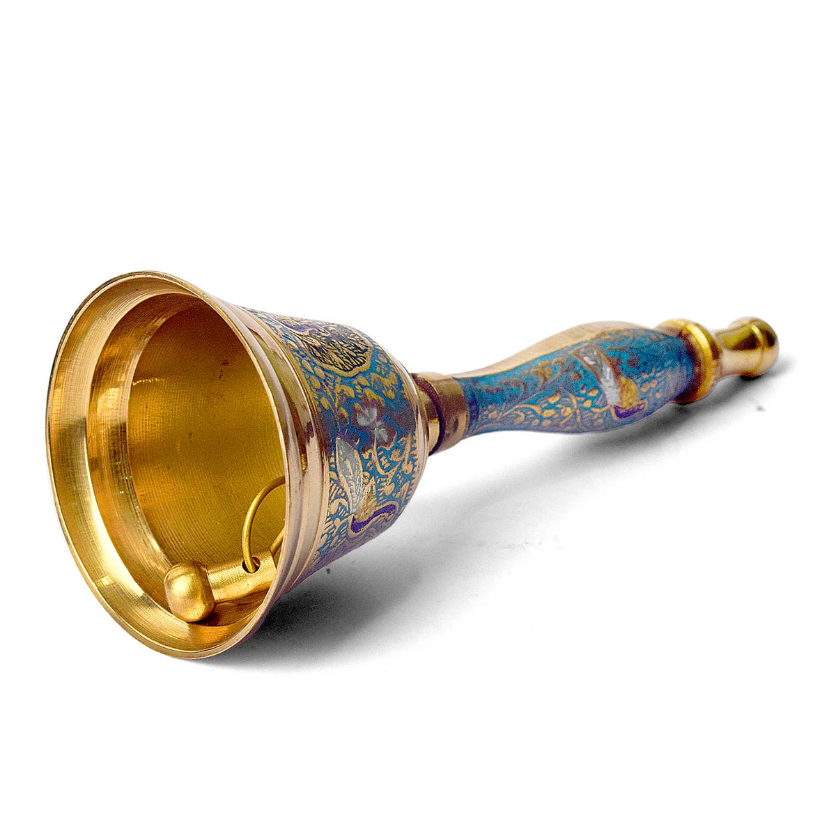 Handcrafted Meenakari Brass Puja Bell Ghanti Sky Blue 6.5 Inch