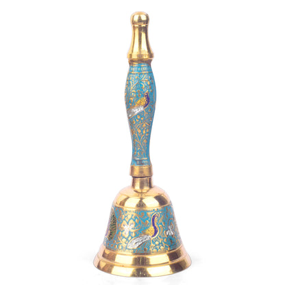Handcrafted Meenakari Brass Puja Bell Ghanti Sky Blue 6.5 Inch