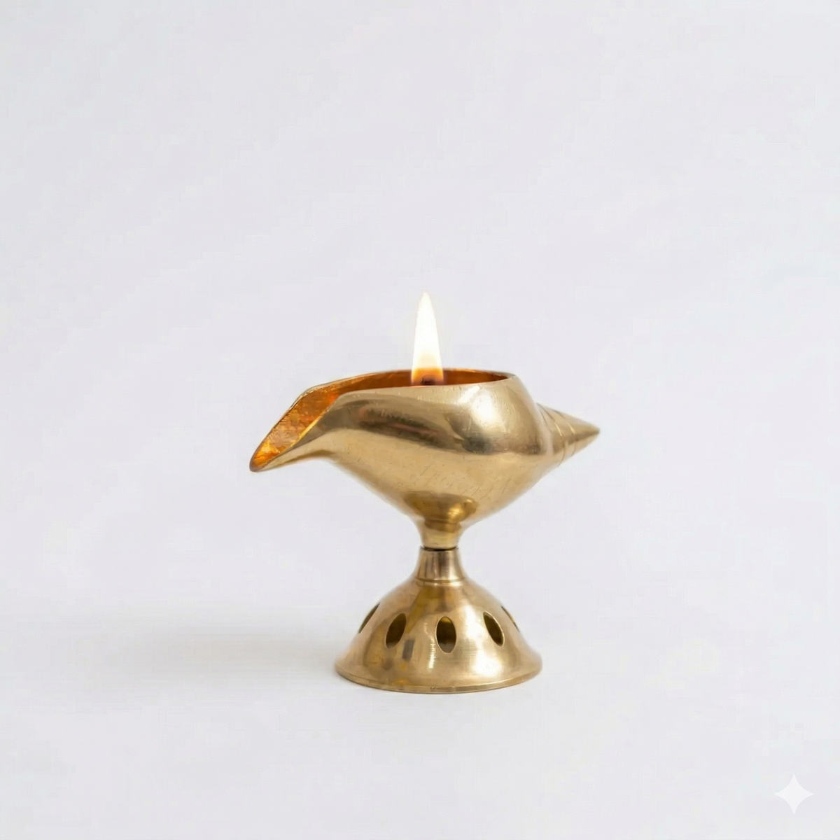 Pure Brass Akhand Diya - Shankh Shape Oil Lamp