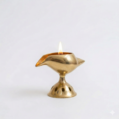 Pure Brass Akhand Diya - Shankh Shape Oil Lamp