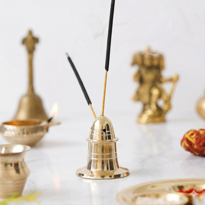 Brass Agarbatti Incense Stick Holder Stand with Bell Top