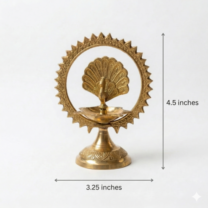 Peacock Samai Diya - Brass Oil Lamp