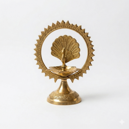 Peacock Samai Diya - Brass Oil Lamp