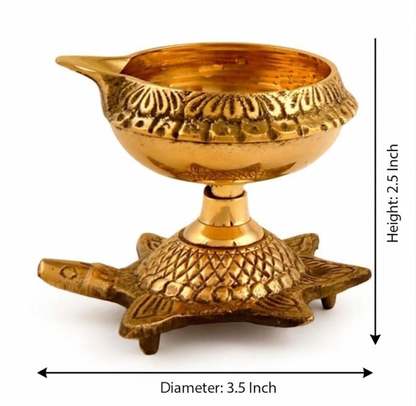Brass Kuber Diya Oil Puja Lamp with Engraved Turtle Base