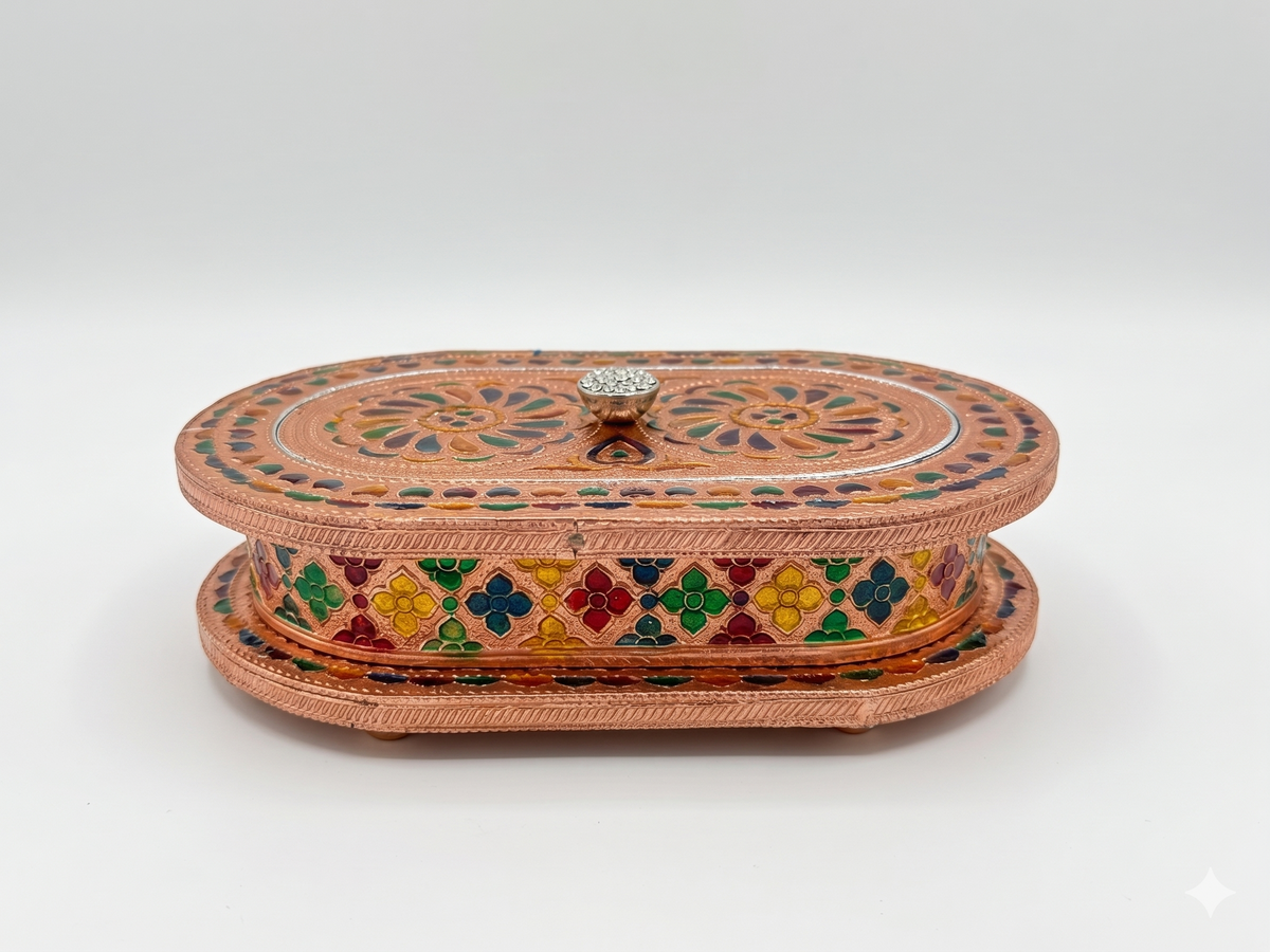 Meenakari Oval Shape Storage & Serving Box / Decorative Wooden Multipurpose Gift Box