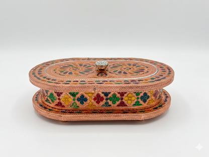 Meenakari Oval Shape Storage & Serving Box / Decorative Wooden Multipurpose Gift Box