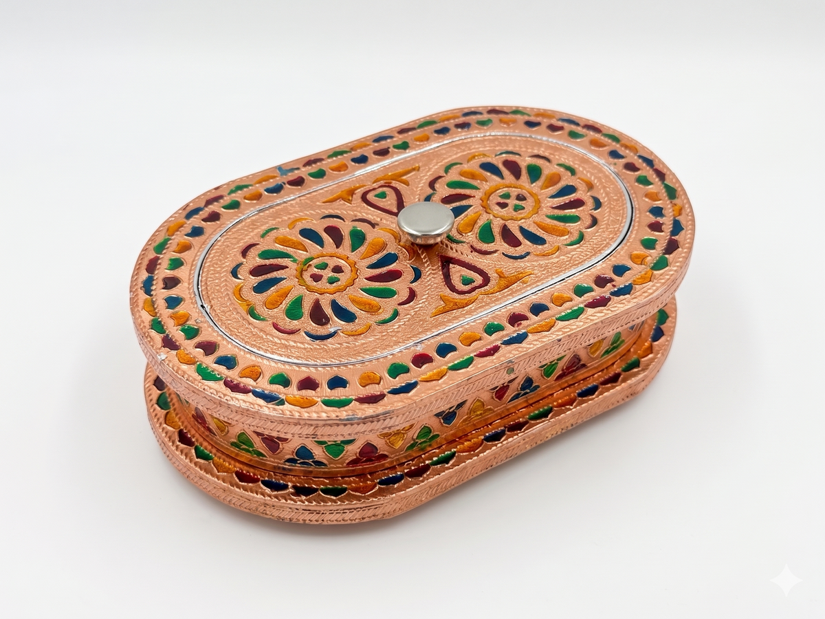 Meenakari Oval Shape Storage & Serving Box / Decorative Wooden Multipurpose Gift Box
