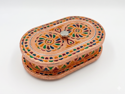 Meenakari Oval Shape Storage & Serving Box / Decorative Wooden Multipurpose Gift Box