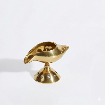 Pure Brass Akhand Diya - Shankh Shape Oil Lamp