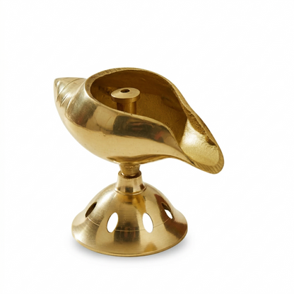 Pure Brass Akhand Diya - Shankh Shape Oil Lamp