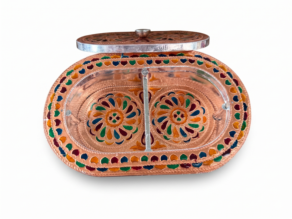 Meenakari Oval Shape Storage & Serving Box / Decorative Wooden Multipurpose Gift Box