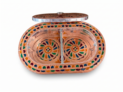 Meenakari Oval Shape Storage & Serving Box / Decorative Wooden Multipurpose Gift Box