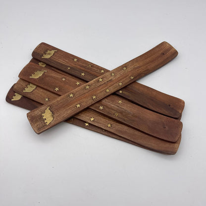 Mango Wood Brass Inlaid Incense Holder Ashcatcher