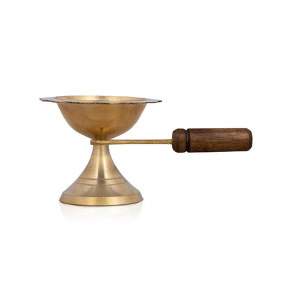 Brass Sambrani Burner - Dhoopkal with Wooden Handle (Small)