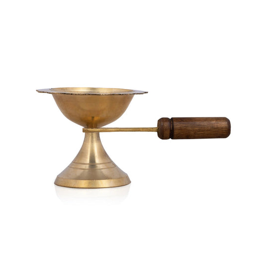 Brass Sambrani Burner - Dhoopkal with Wooden Handle (Small)
