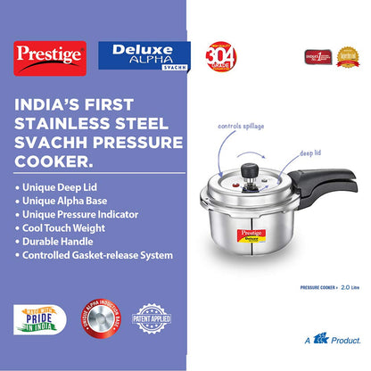 Prestige Deluxe Alpha Stainless Steel Pressure Cooker - 2 Liter