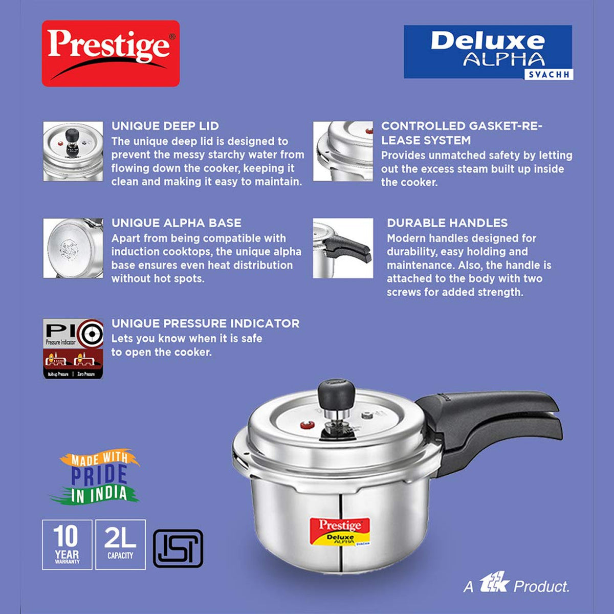 Prestige Deluxe Alpha Stainless Steel Pressure Cooker - 2 Liter