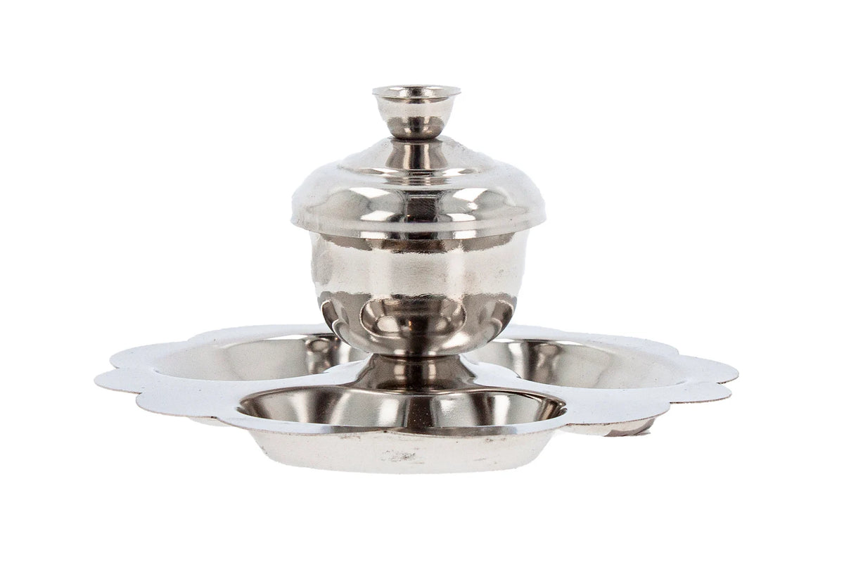 Metal Sindur Box Silver Kumkum Pot Dibbi Plate Set
