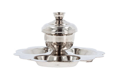 Metal Sindur Box Silver Kumkum Pot Dibbi Plate Set