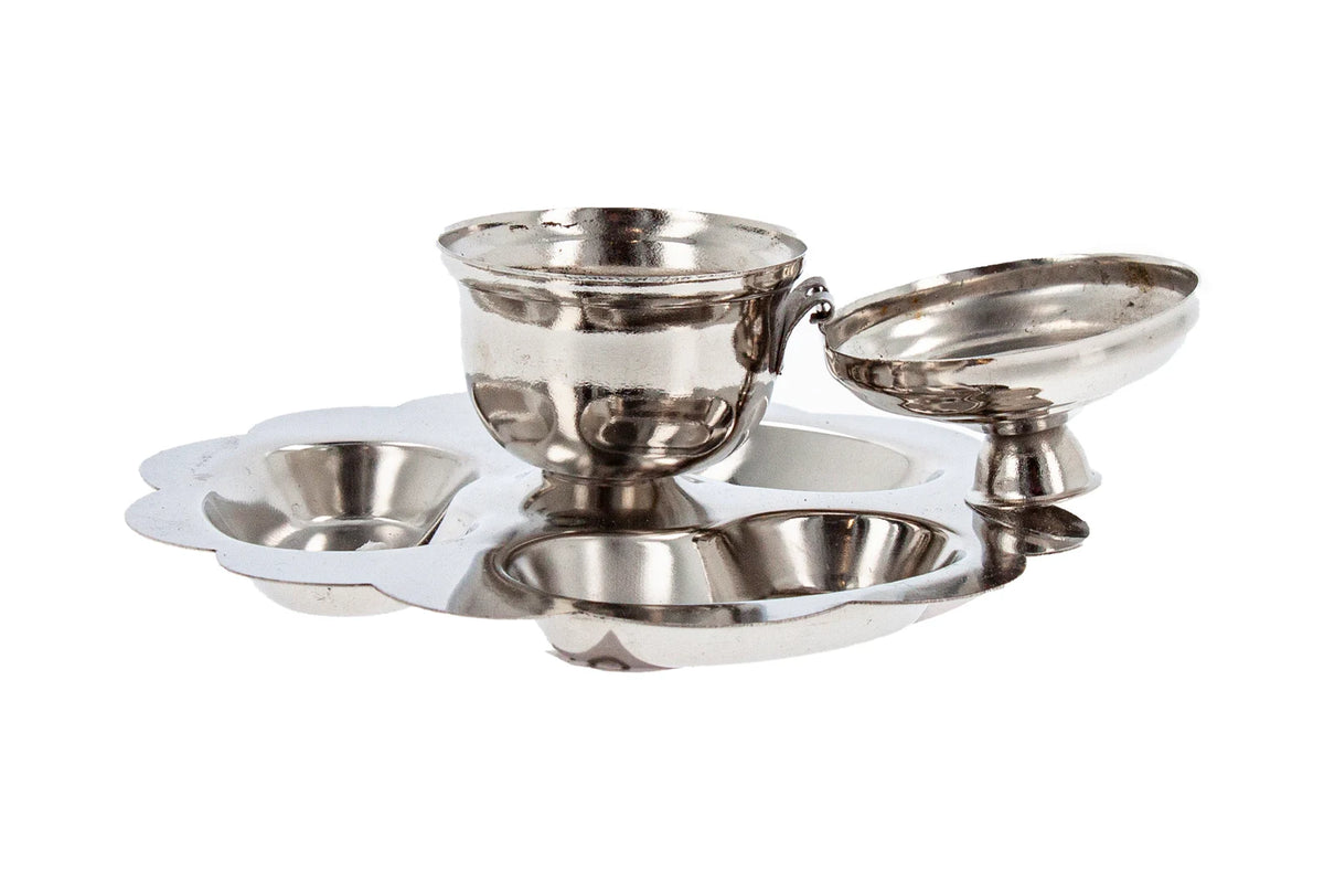 Metal Sindur Box Silver Kumkum Pot Dibbi Plate Set