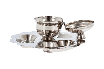 Metal Sindur Box Silver Kumkum Pot Dibbi Plate Set