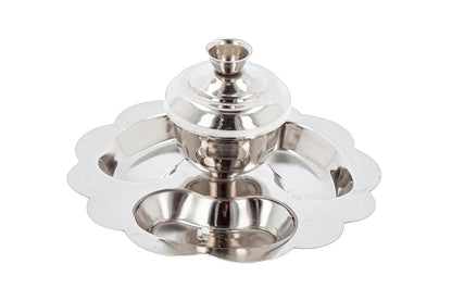 Metal Sindur Box Silver Kumkum Pot Dibbi Plate Set