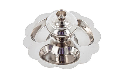 Metal Sindur Box Silver Kumkum Pot Dibbi Plate Set