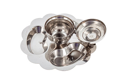 Metal Sindur Box Silver Kumkum Pot Dibbi Plate Set