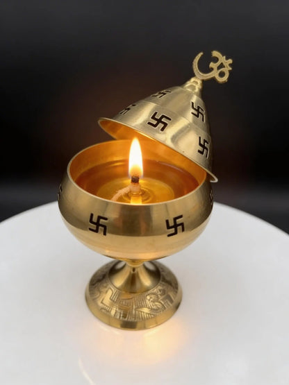 Brass Akhand Diya Goblet with Om Top