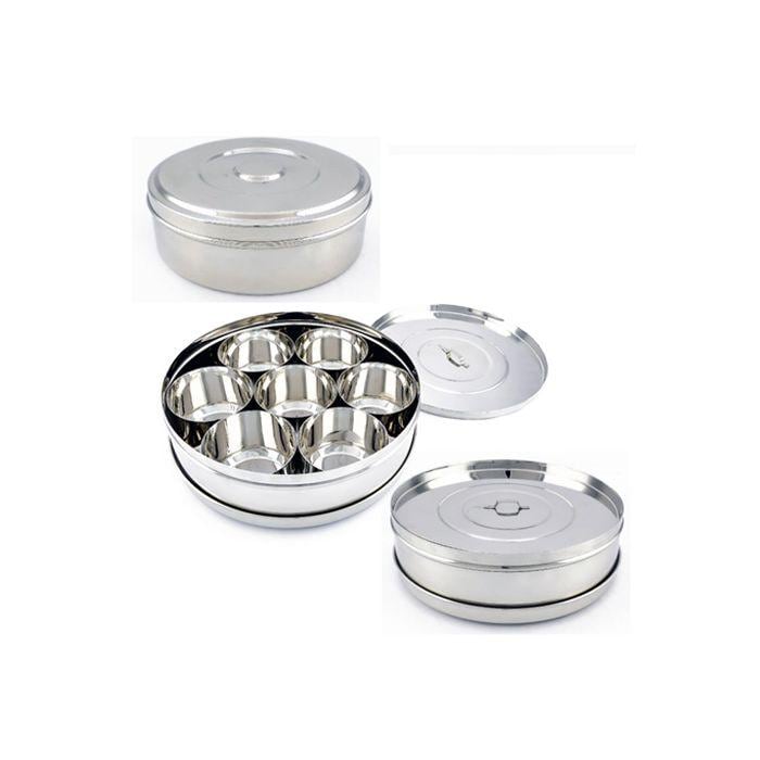 Stainless Steel Masala Dabba - Complete set with lid and spoon