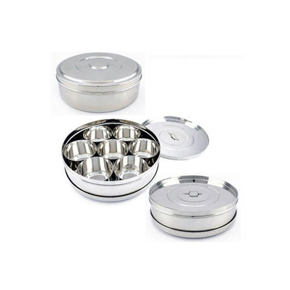 Stainless Steel Masala Dabba - Complete set with lid and spoon