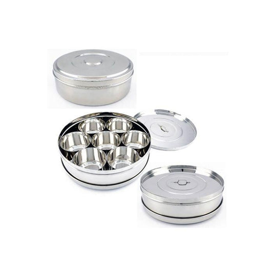 Stainless Steel Masala Dabba - Complete set with lid and spoon