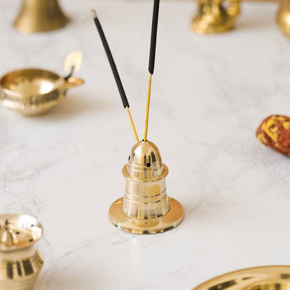 Brass Agarbatti Incense Stick Holder Stand with Bell Top