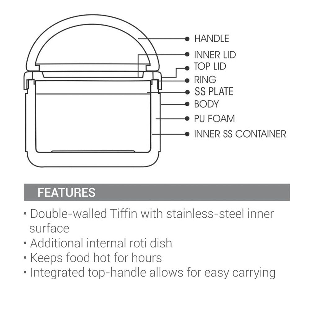 Milton New Small Bite Insulated Tiffin Box with Plate 590ml