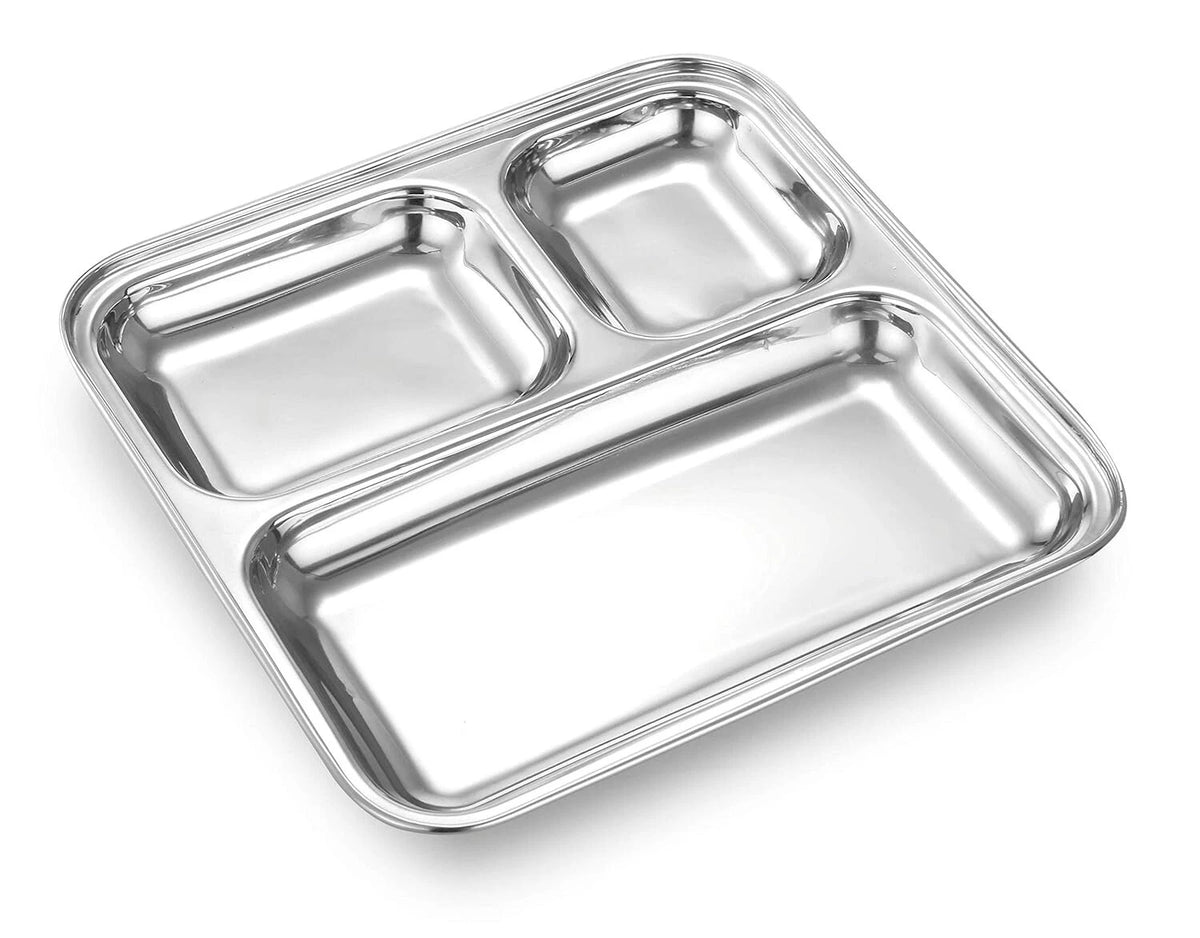 Stainless Steel 3 Compartment Rectangular Plate